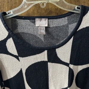 Chico's Black and Cream Circle Pattern Top